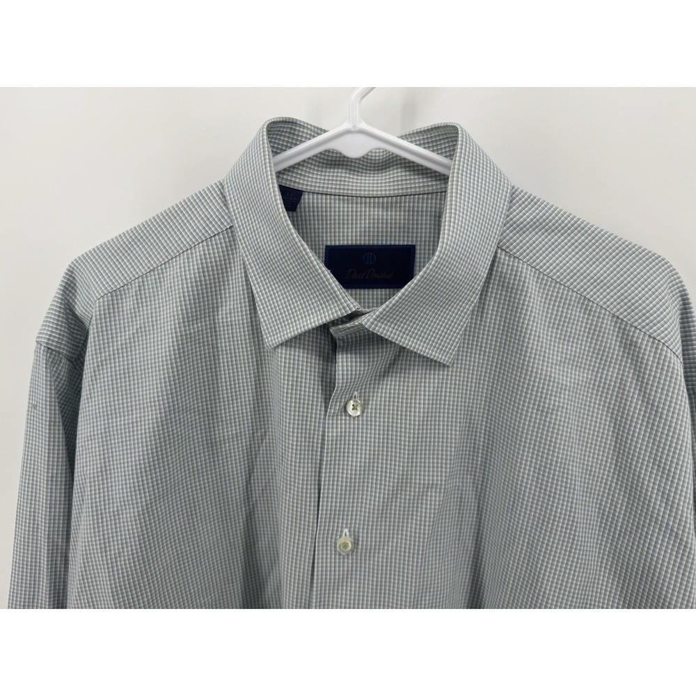 David Donahue Mens Dress Shirt 17 36/37 Button Up Oxford Blue Green 100%Cotton